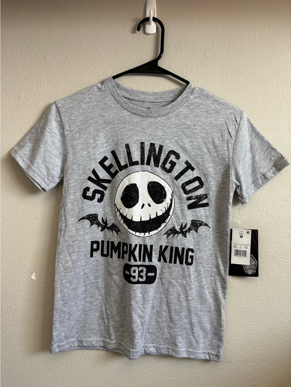 Disney Nightmare Before Christmas Skellington Graphic T-Shirt Gray Kids M Tee